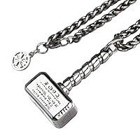 Punk Titanium Stainless Steel Viking Thor's Hammer Pendant Necklace for Men Boys 24 inches Chain