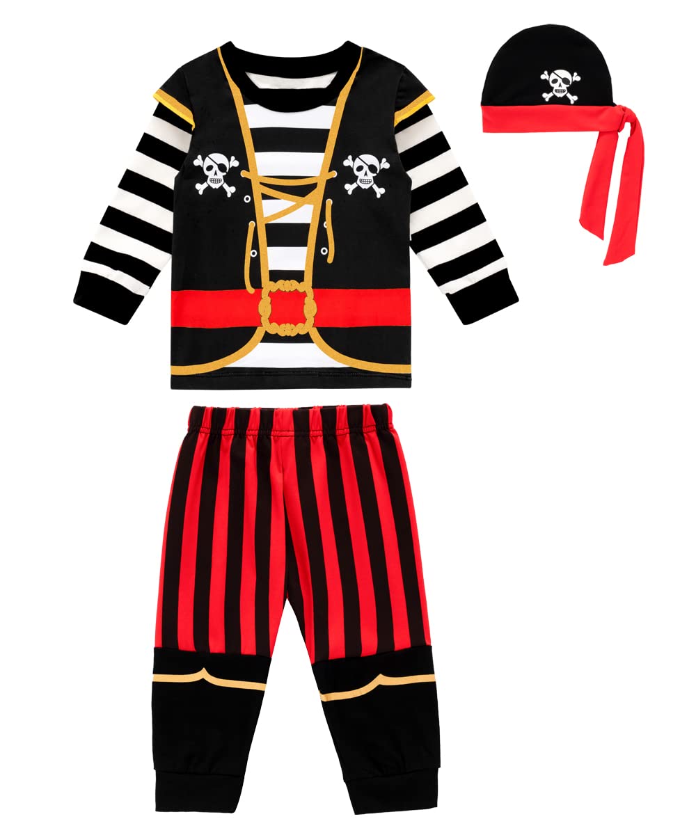 3Pc Toddlers Boys Outfits Halloween Pirate Costume Striped Trousers Kids Long sleeved Clothes with Hat