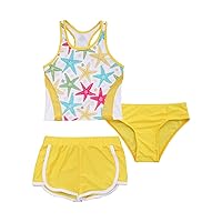 CHICTRY Big Girls Floral 3 Pcs Rash Guard Set Tank Top+Bried+Shorts Athletic Bathing Suit Swimwear
