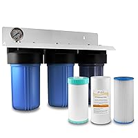 Max Water 3 Stage (Sediment, Odor & Improving Taste) Whole House (10 inch x 4.5 inch), Water Filtration System with Double O Ring Housing - Dual Sediment + GAC - 1