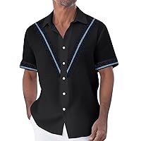 Hawaiian Shirt for Men Casual Standing Collar Bowling Dress Shirts Short Sleeve Button Down Beach Vintage Shirt
