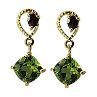 Carillon Peridot Cushion Shape Gemstone Jewelry 10K, 14K, 18K Yellow Gold Drop Dangle Earrings For Women/Girls