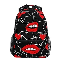 ALAZA Red Lips Hearts Stars Backpack Purse with Multiple Pockets Name Card Personalized Travel Laptop School Book Bag, Size M/16.9 inch