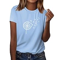 Short Sleeve Shirts for Women,Tops for Women Trendy Vintage Print Graphic Round Neck Top Summer Tops for Women 2024