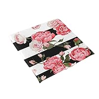ALAZA Peony and Roses with Black White Stripes Chair Pad Seat Cushion for Office Car Outdoor Indoor Kitchen, Soft Memory Foam, Back Pain, Coccyx & Sciatica Relief, 15.7x15.7 in