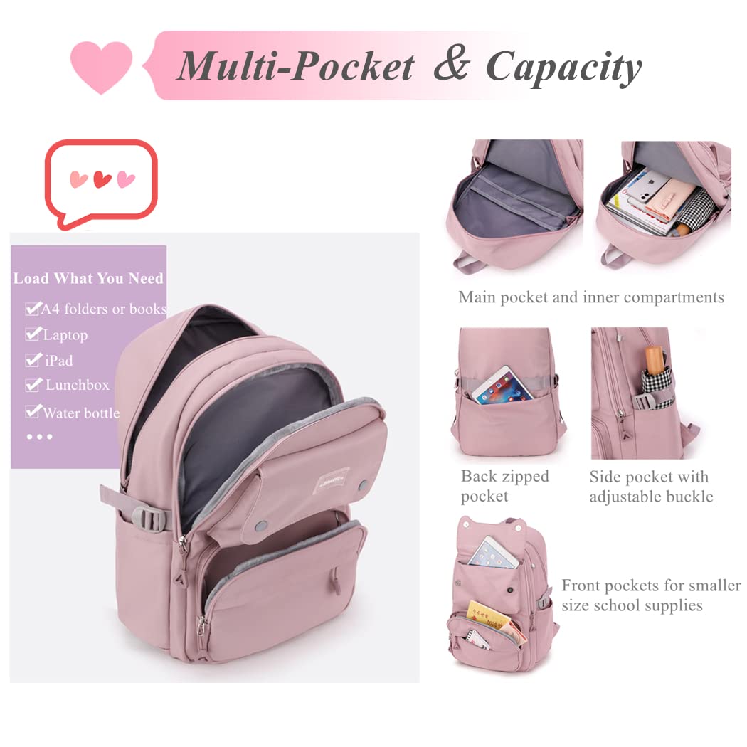 Solid Color School-Bags Black Backpacks for Teens Girls, Multi-pocket Elementary Girls Bookbags,Lightweight Casual Daypack