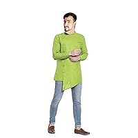 Indian Men's Cotton Kurta Green Color Shirt Wedding Wear Trail Cut Tunic Plus Size