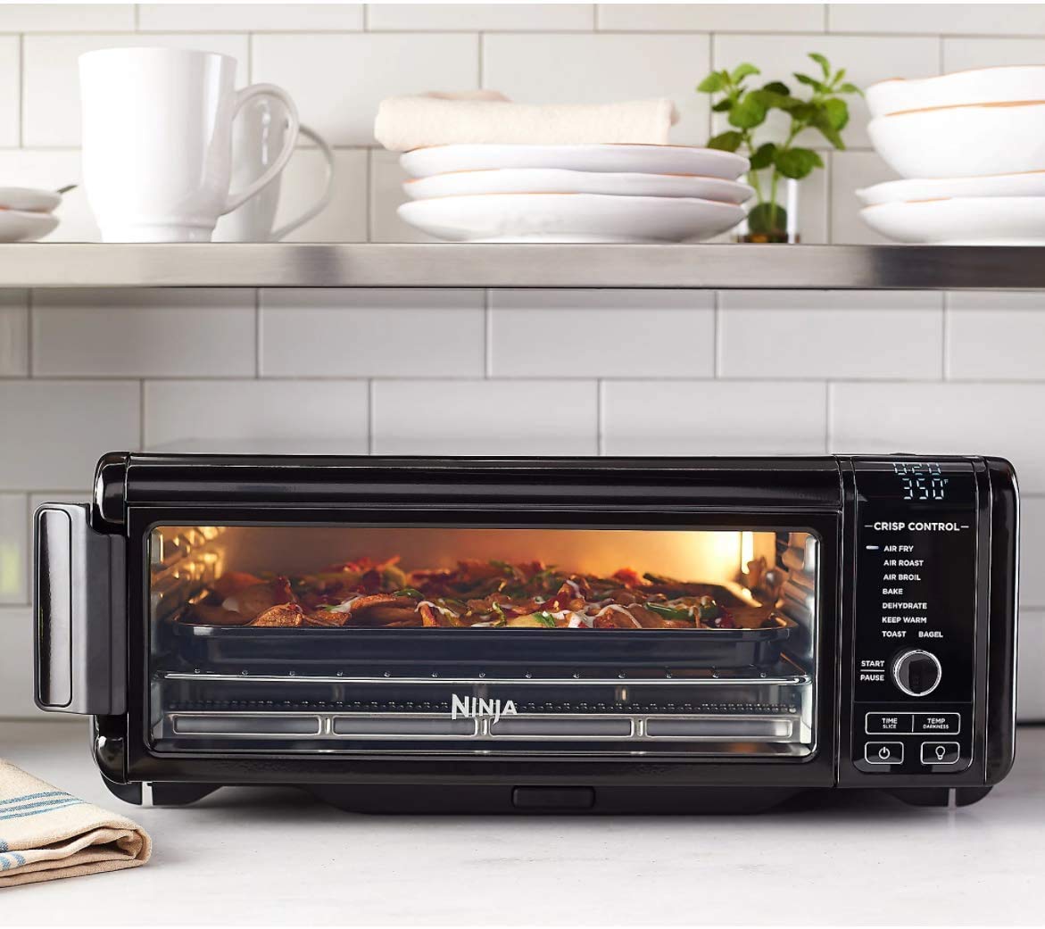 Ninja SP101 Foodi 8-in-1 Air Fry Large Toaster Oven Flip-Away for Storage Dehydrate Keep Warm 1800w XL Capacity (Renewed) Piano shiny BLACK
