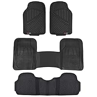 FlexTough 3-Row Heavy Duty Rubber Floor Mats & Liners Mega Truck/SUV/Van Combo - Heavy Duty Odorless All Weather Protection, Universal Trim to Fit, Black
