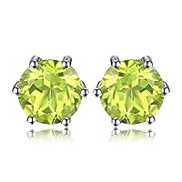 JewelryPalace Round Natural Blue Topaz Peridot Garnet Citrine Amethyst Stud Earrings for Women, 925 Sterling Silver 14k Gold Plated Stud Earrings, Genuine Gemstone Jewellery Gift for Girl