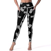 Checkered Racing Flag Women's Yoga Pants High Waist Leggings with Pockets Gym Workout Tights