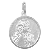 18mm Sterling Silver Mother Mary Baby Jesus Medal Necklace 3/4 inch Round