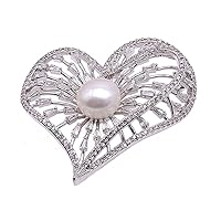 JYX Exquisite Heart-Shape 12mm Freshwater Pearl Brooch Pin Wedding Jewelry