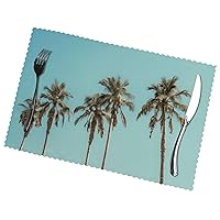 (Palm Tree) Set of 6 Placemat, Holiday Banquet Kitchen Table Decoration Flower Mats, Waterproof, Easy to Clean, 12 X 18 Inches