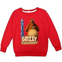 Grizzy and The Lemmings Graphic Hoodie Casual Long Sleeve Cotton Sweatshirt-Boys Girls Round Neck Tops for Daily Wear