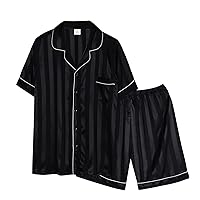 Men's Pajamas Sets Silk Sleepwear Sets Short Sleeve Button-Down Thin Comfy Casual Loungewear Sets for Men's