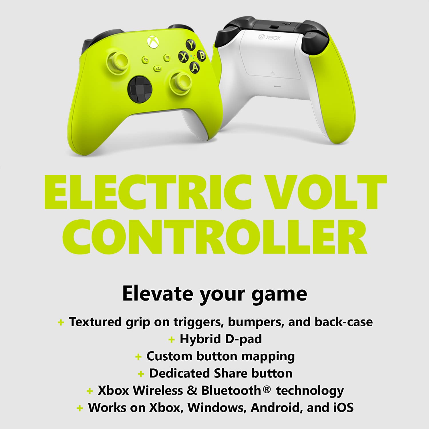 Microsoft Xbox Wireless Controller Electric Volt - Wireless & Bluetooth Connectivity - New Hybrid D-Pad - New Share Button - Featuring Textured Grip - Easily Pair & Switch Between Devices