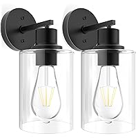 Vanity Lights, Black Wall Sconce Light with Clear Glass, Bathroom Light Fixtures, Wall Lights for Mirror, Living Room, Bedroom, Hallway, E26 Base (1-Light*2Pack)