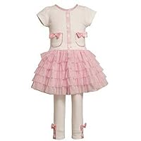 Bonnie Jean Girls Screen Printed Buttons & Pocket Dress Outfit Set, Pink, 2T - 4T