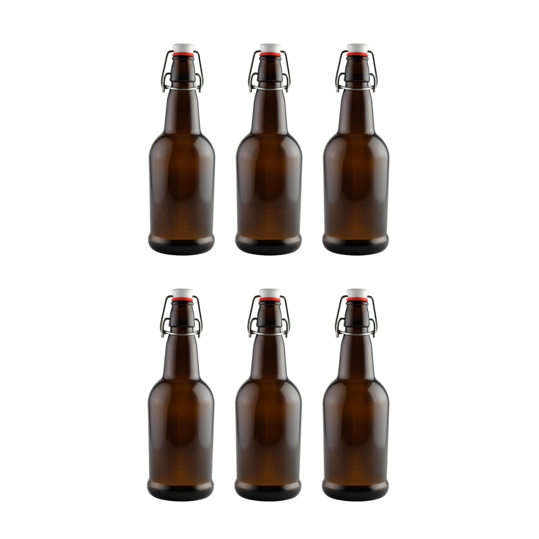 FastRack Swing Top Glass Bottles |16 oz – Pack of 6| Amber Glass Bottles for Home Brewing | Flip Top Glass Bottles for Carbonated Drinks, Kombucha, Fermentation, Water Food Grade – ECO Friendly