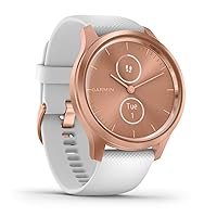 Garmin vivomove Style, Hybrid Smartwatch with Real Watch Hands and Hidden Color Touchscreen Displays, Rose Gold with White Silicone Band (Renewed)