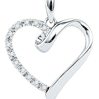 The Diamond Deal Sterling Silver Womens Round Diamond Simple Heart Outline Pendant 1/20 Cttw