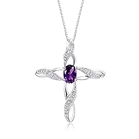 Rylos 14K Sterling Silver Cross Necklace with Gemstone & Diamonds | Amethyst February Birthstone | Elegant Necklaces for Women