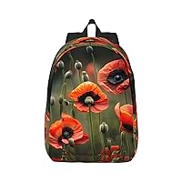Poppy Flowers Print Canvas Laptop Backpack Outdoor Casual Travel Bag Daypack Book Bag For Men Women