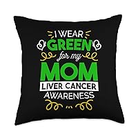 I Wear Green for My Mom Awareness, Liver Cancer Throw Pillow, 18x18, Multicolor