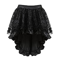 Gothic High Low Skirt for Women Ruffle Tulle Mini Skirt Asymmetrical Hem Solid Zipper Dance Skirt Vintage Steampunk Skirt