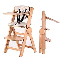 High Chair and Cushion with Tray, Convertible Wooden High Chairs for Babies & Toddlers,Folding High Chair with Five-Point Safety Harness,Easy to Clean, 6 Months up to 200 Lb