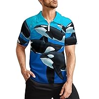Orca Killer Whale Men's Polo Shirts Short Sleeve Golf T-Shirts Tops Zip Casual Sportswear