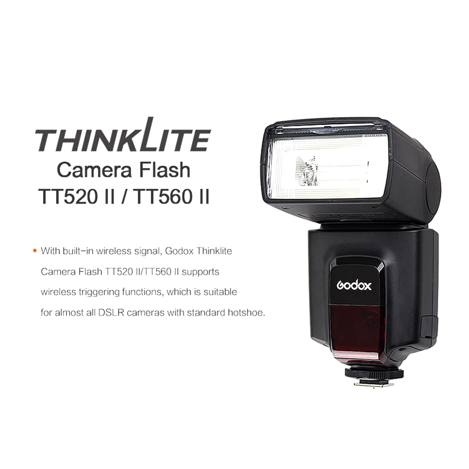 Godox TT520II Wireless Transmission Flash Speedlite - Built-in Receiver and RT Transmitter Compatible for Canon Nikon Panasonic Olympus Pentax and Other DSLR Cameras with Standard Hot Shoe