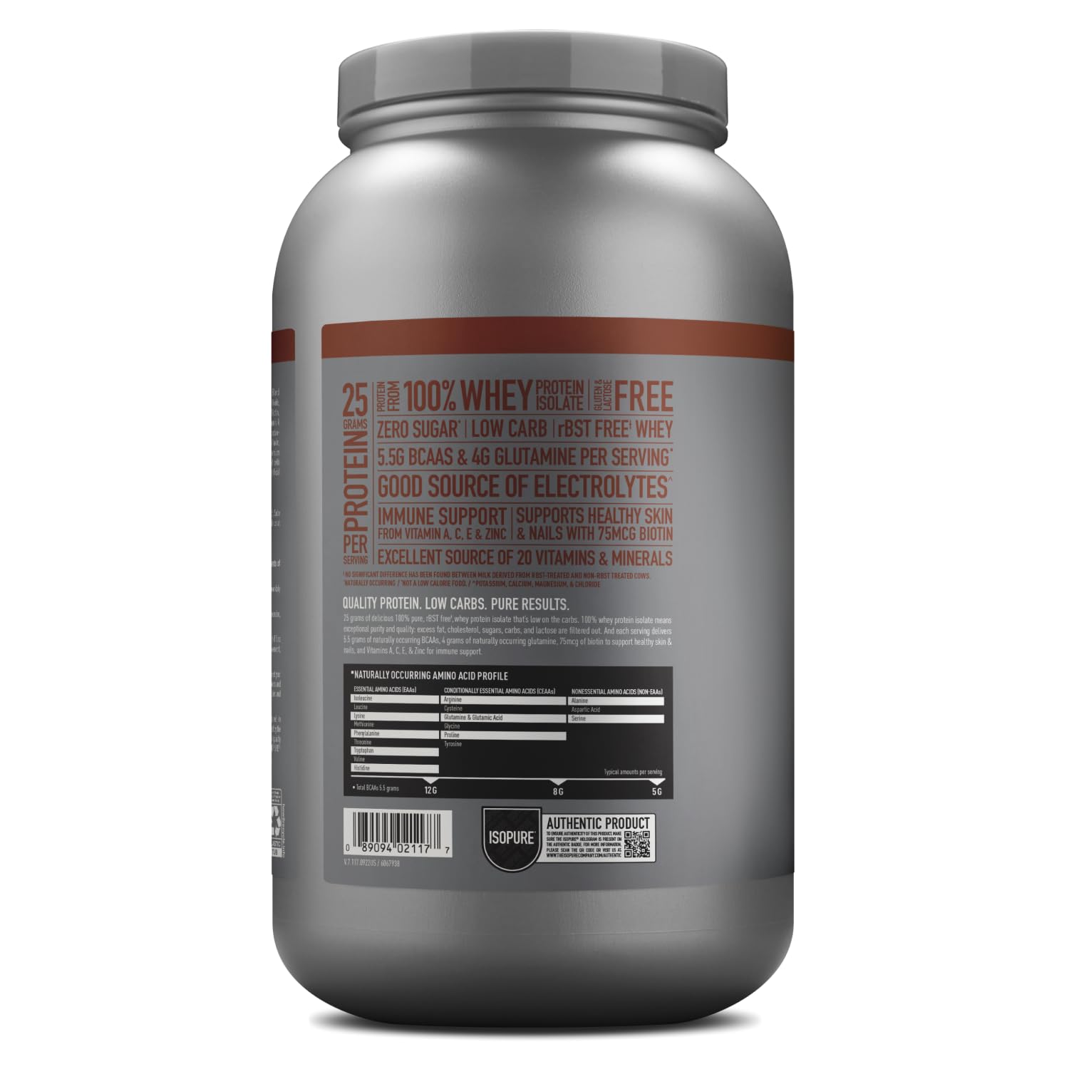 Isopure Dutch Chocolate Whey Isolate Protein Powder with Vitamin C & Zinc for Immune Support, 25g Protein, Low Carb & Keto Friendly, 41 Servings, 3 Pounds (Pack of 1) (Packaging May Vary)