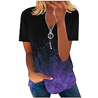 YZHM Womens Printed T Shirts Fashion Casual Summer Shirts V Neck Graphic Tees Short Sleeve Cute Tops Loose Fit Tshirts Blouse