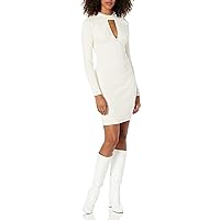 GUESS Women's Long Sleeve Mock Neck Cut Out Cambria Dress, Dove White