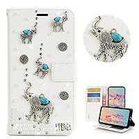 STENES Bling Wallet Phone Case Compatible with iPhone 14 Pro Max Case - Stylish - 3D Handmade Retro Elephant Glitter Magnetic Wallet Leather Cover with Neck Strap Lanyard [3 Pack] - White