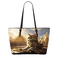 Cat In The Castle Garden Leather Tote Bag 3d