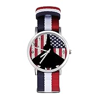 Patriotic F-22 Raptor Fighter Jet USA Flag Women's Watch with Braided Band Classic Quartz Strap Watch Fashion Wrist Watch for Men
