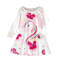 PATPAT Toddler Girl Clothes Toddler Girl Animal Unicorn Butterfly Print Long Sleeve Dress