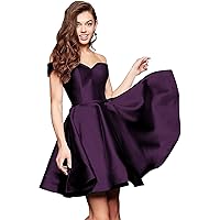 Women's Short Homecoming Dresses for Teens with Pockets Off Shoulder Satin Cocktail Party Gowns R037