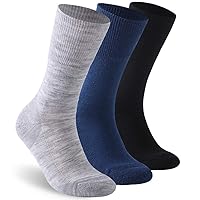 Diabetic Socks for Men Women, Merino Wool Non-Binding Top Crew Socks with Cushion Sole, Seamless Toe 3 Pairs