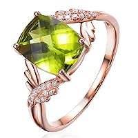 Fashion Jewelry Women's Real Peridot Gemstone Solid 14K Rose Gold Natural Diamond Engagement Wedding Ring Sets