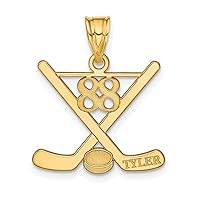 14k Yellow Gold Hockey Customize Personalize Engravable Charm Pendant Jewelry Gifts For Women or Men (Length 0.62