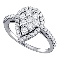 10k White Gold Round Diamond Teardrop-shape Cluster Engagement Anniversary Bridal Ring 1.00 Cttw