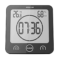 BALDR Digital Shower Clock with Timer - Waterproof Shower Timer - Bathroom Clock with Indoor Temperature - Battery Operated - Black