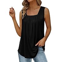 SNKSDGM Women's Summer Round Neck Tank Tops Casual Loose Dressy Ruched Sleeveless Tops Shirts Tee Blouse