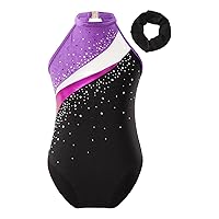 Girls Sleeveless Halter Neck Gymnastic Ballet Dance Tank Leotard Top with Hair Band Sports Unitard Biketard Swimwear