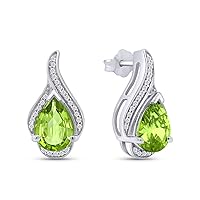 Pear Shape Simulated Birthstone Stud Earrings In 14k White Gold Over 925 Sterling Silver