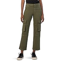 KUT from the Kloth Women's Pattie Mid Rise Straight Leg Cargo Slash Front Pockets in Army Green